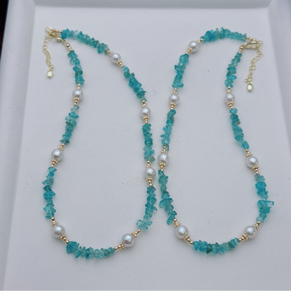 X772 Handmade Freshwater Pearl Blue Appetite Necklace